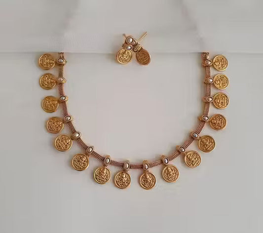 Jewel City Temple Coin Necklace Set – Traditional Gold-Plated Lakshmi Design – South Indian Ethnic Jewelry Set