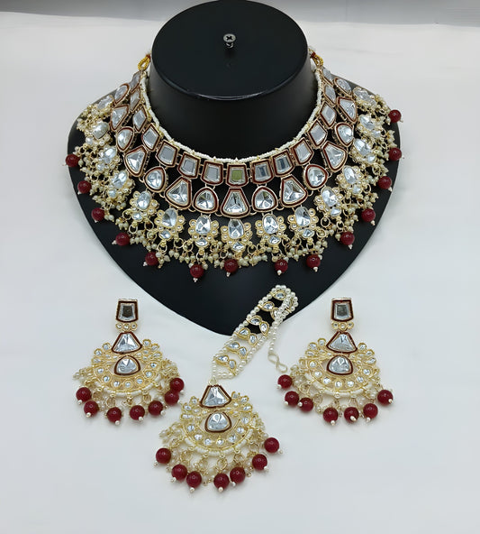 Jewel City Kundan Choker Set with Pearl Tassels - Premium Glass Cut Stone Wedding Collection | Swadesiicart