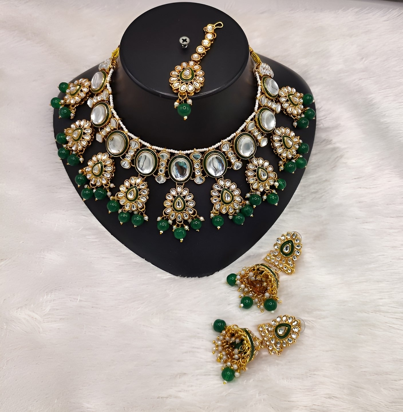 Jewel City Kundan Pearl Necklace Set with Maang Tikka - Designer Meenakari Wedding Jewelry Collection | Swadesiicart