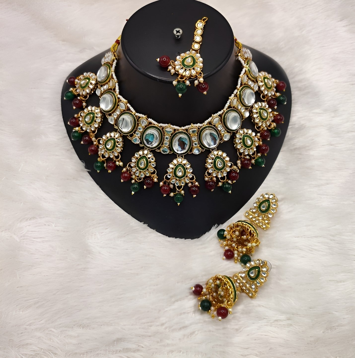 Jewel City Kundan Pearl Necklace Set with Maang Tikka - Designer Meenakari Wedding Jewelry Collection | Grab2Buy