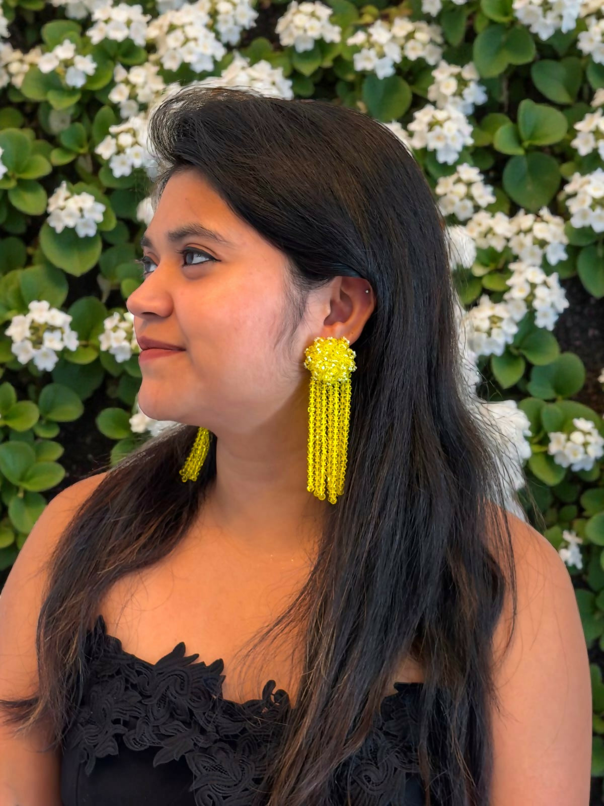Inhanns Handmade Crystal Waterfall Earrings - Long - Yellow