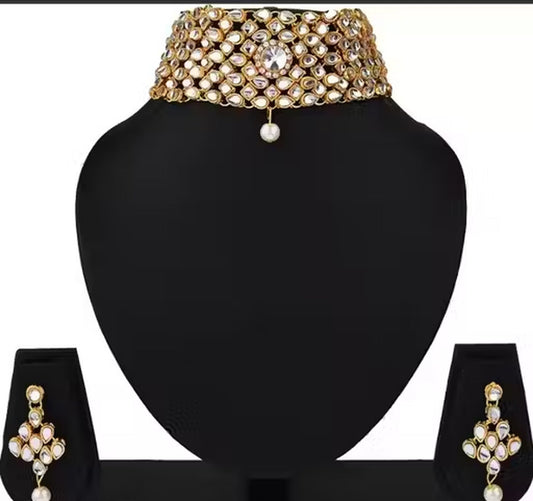 Jewel City Traditional Kundan Choker Necklace Set Handcrafted Gold-Plated Bridal Jewelry Set | Grab2Buy