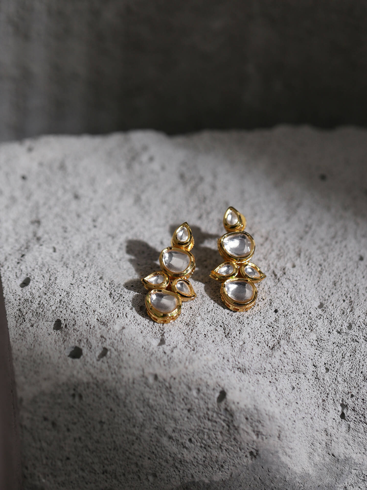 White Gold-Toned Contemporary Gold-Plated Drops Earrings - Ruby Raang - Grab2buy