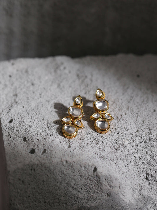 White Gold-Toned Contemporary Gold-Plated Drops Earrings - Ruby Raang - Grab2buy