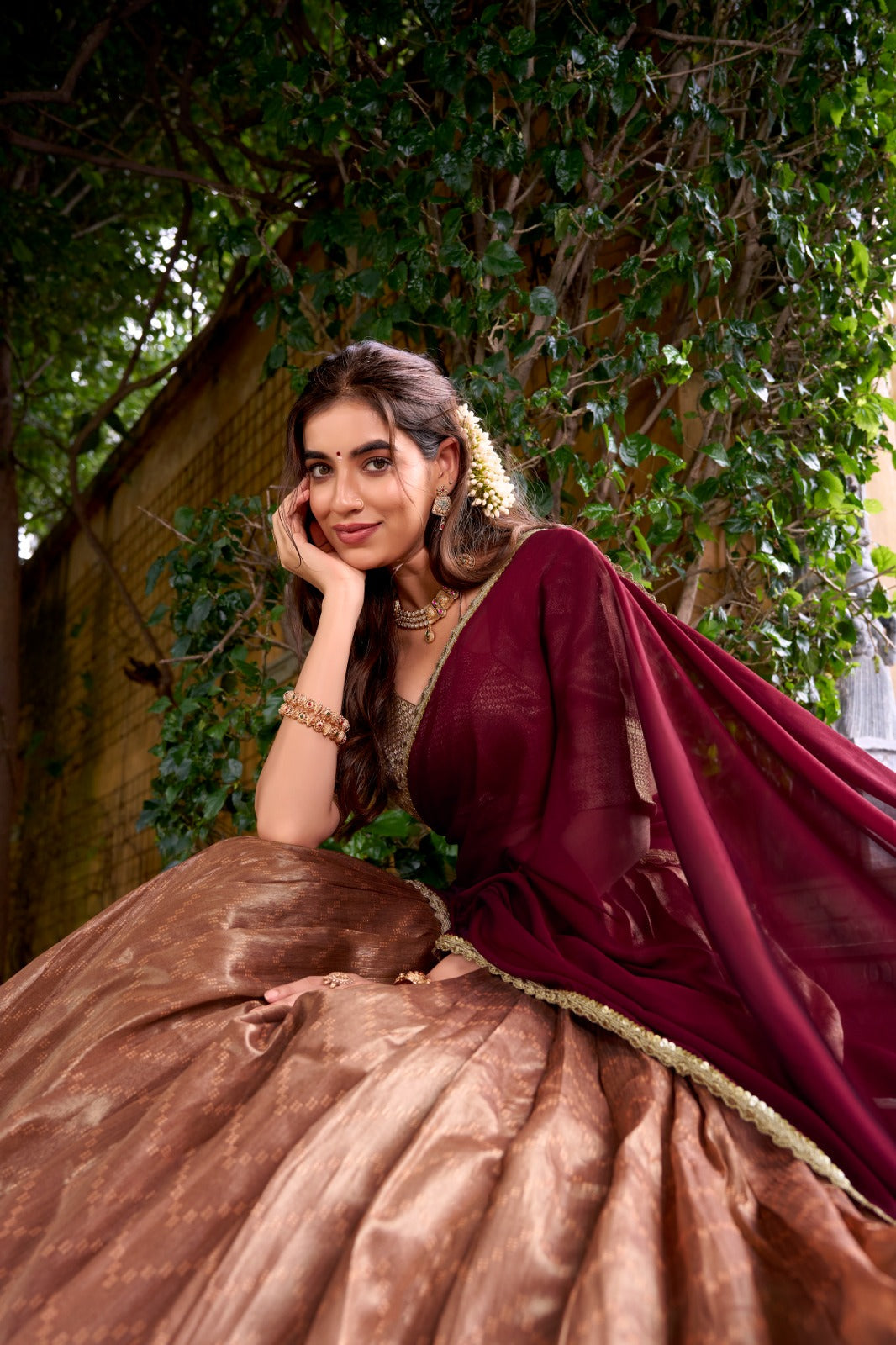 Evanik Traditional Peach Dupion Silk With Zari Weaving Work Lehenga Choli