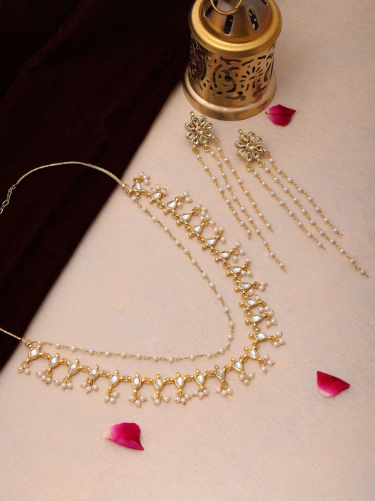 Ruby Raang Gold Kundan Necklace with Dangler Earrings | Grab2Buy