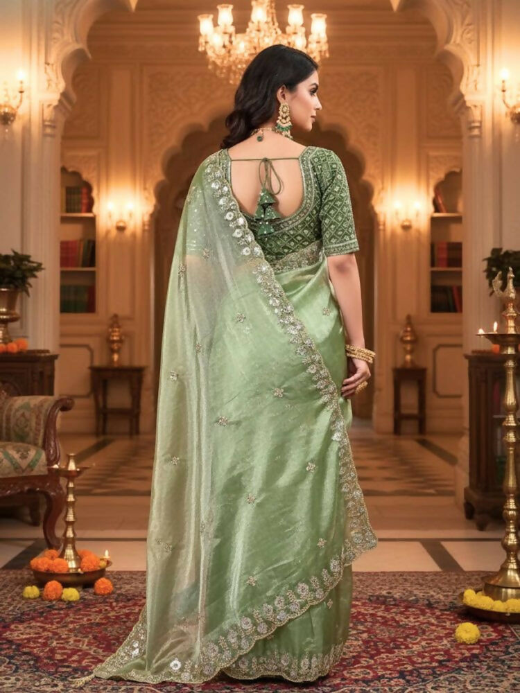 Joban Fashion Mehndi Fandy Satin Silk Party Wear Sarees