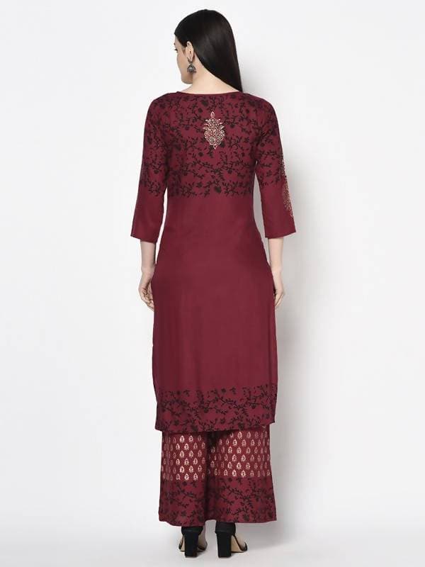 Aniyah Rayon Maroon Color Block Print Straight Kurta (AN-185K) 