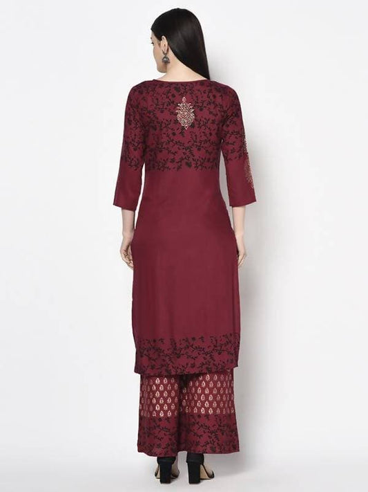 Aniyah Rayon Maroon Color Block Print Straight Kurta (AN-185K) 