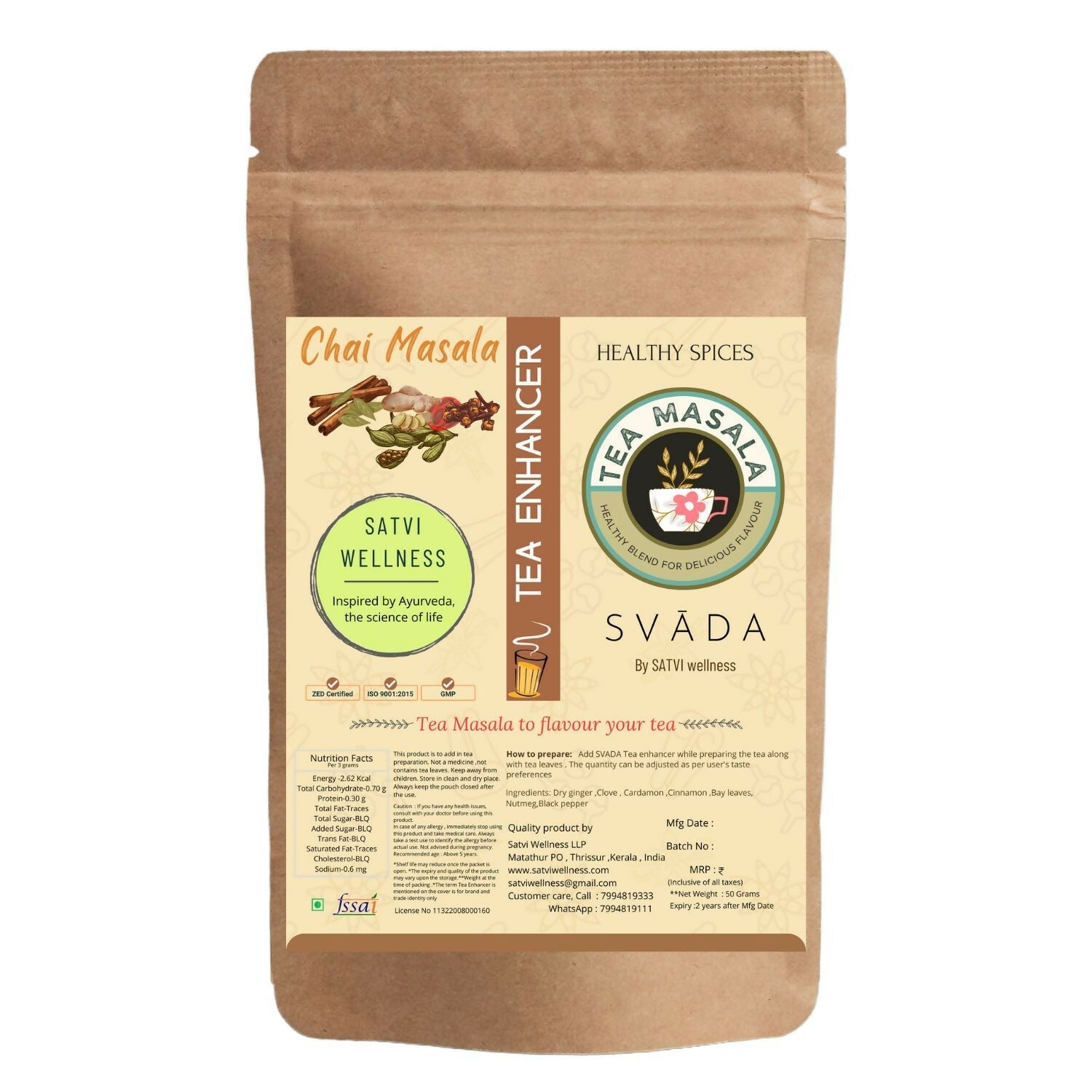 Satvi Wellness Tea masala | Indian Chai Masala | Tea Enhancer | Ginger tea mix 