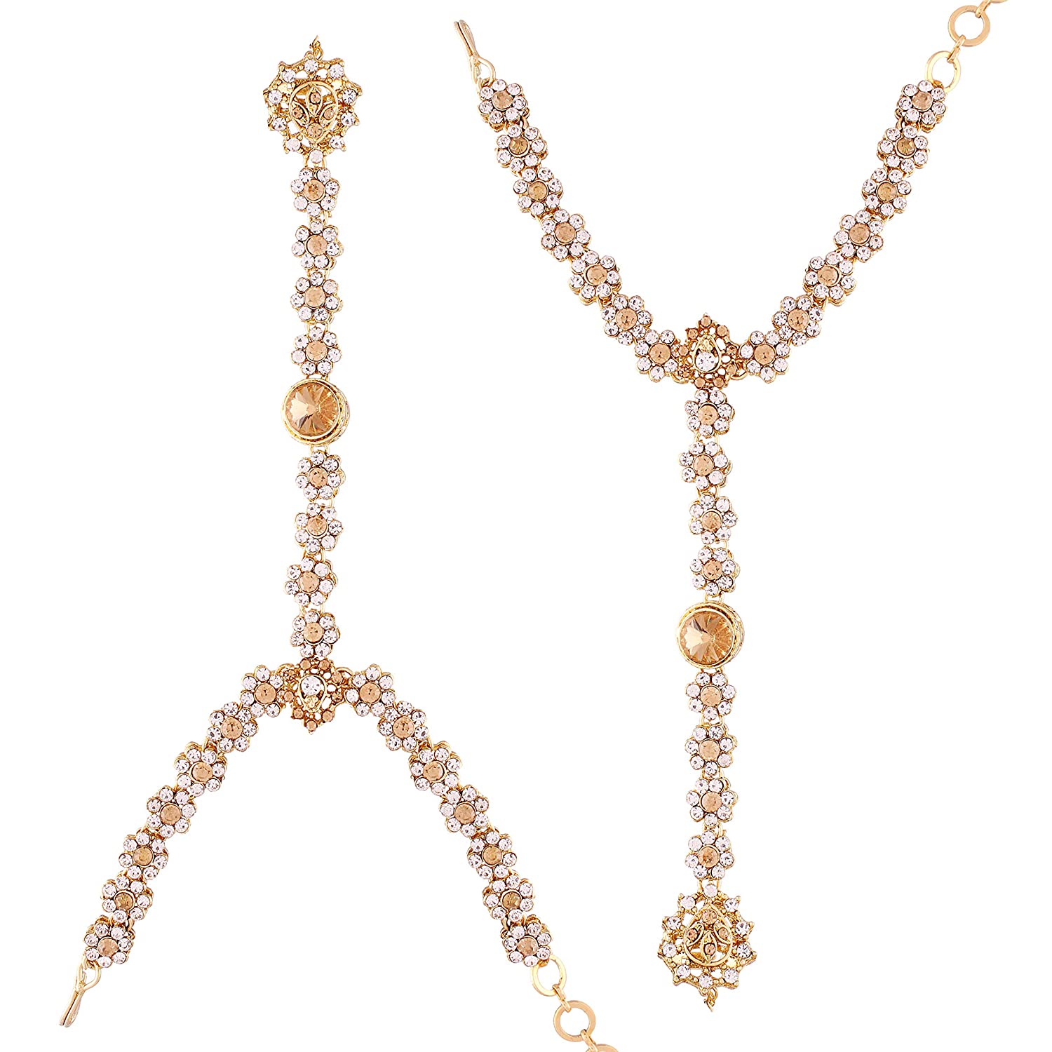 kundan and Pearl Bracelet with Pearl Chain Ring handchain Hath phool for Women - Wahe Jewels 