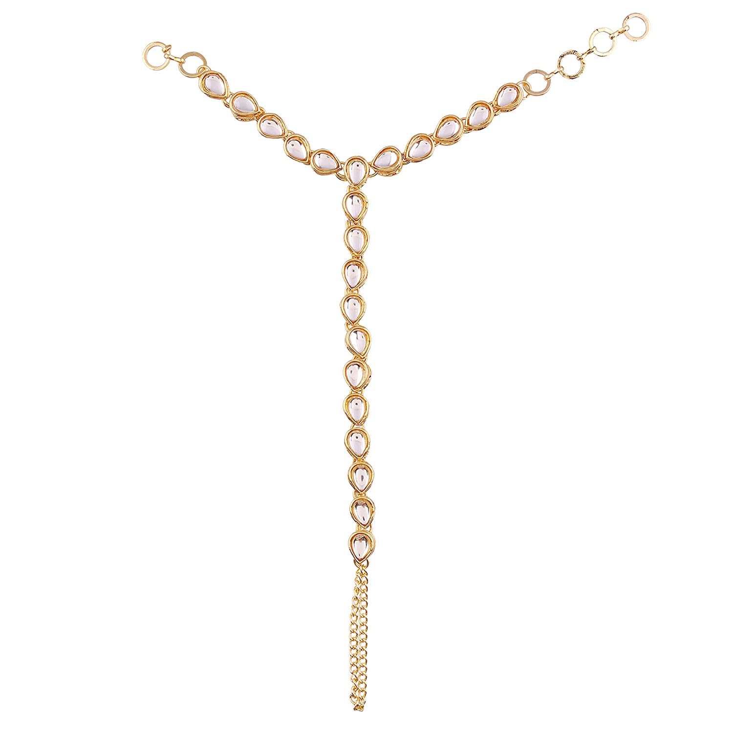 Traditional Gold-Polished Kundan Hath Punja Adjustable Chain Bracelet with Ring for Women - Wahe Jewels 