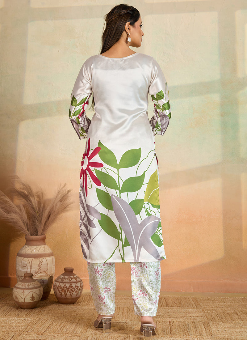 Prazu Fashion Off White Printed Cotton Reyon Kurta Pant Set