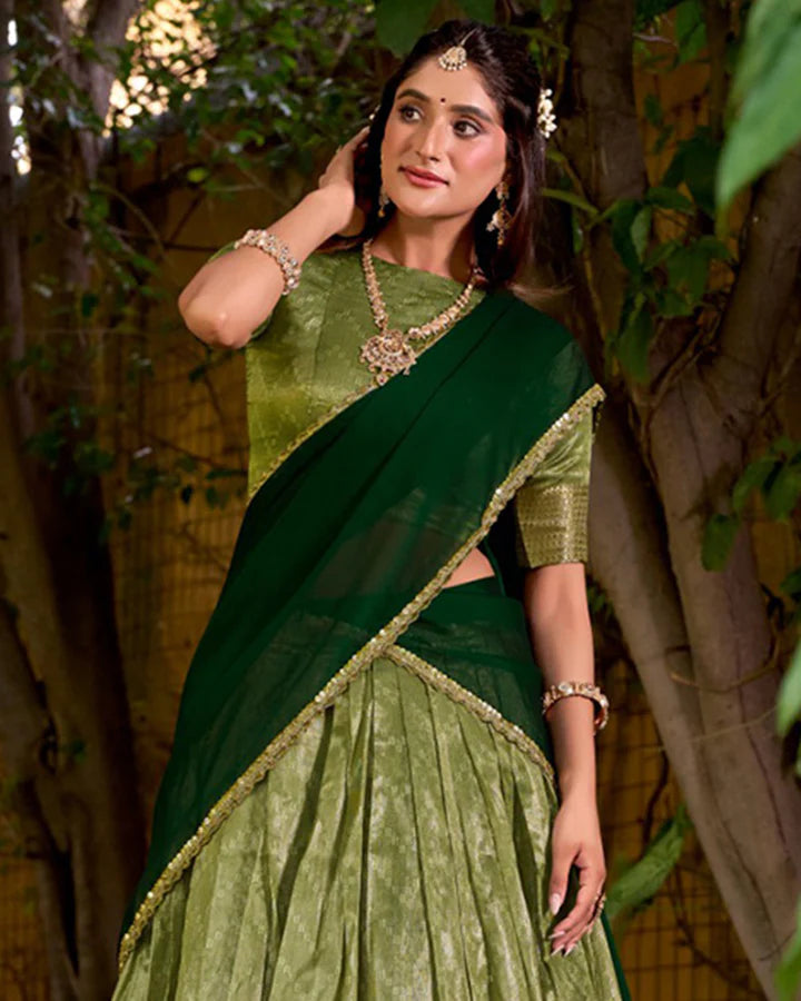 Evanik Traditional Pista Dupion Silk With Zari Weaving Work Lehenga Choli
