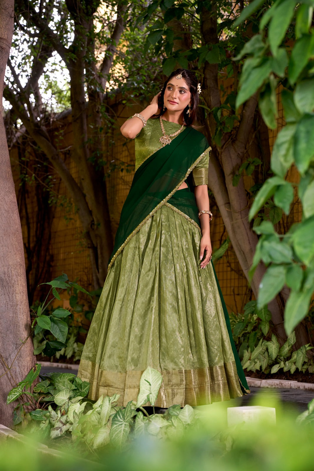 Evanik Traditional Pista Dupion Silk With Zari Weaving Work Lehenga Choli