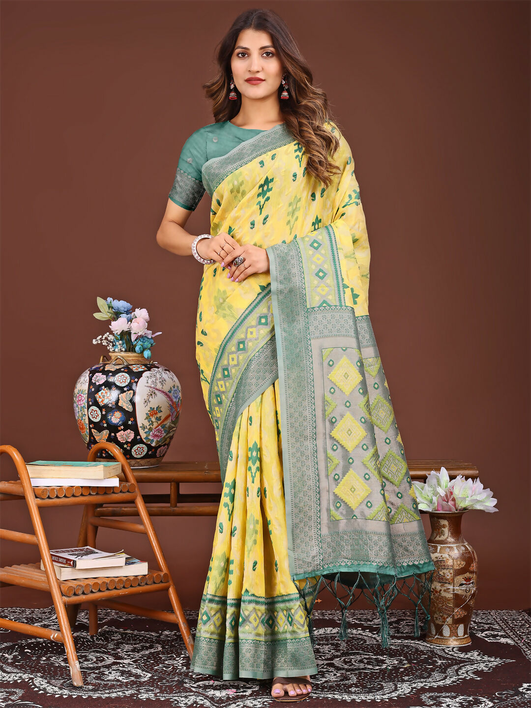 Shree Shyam Fashion Radiant Yellow Linen Cotton Patola Saree - Where Tradition Dances with Elegance