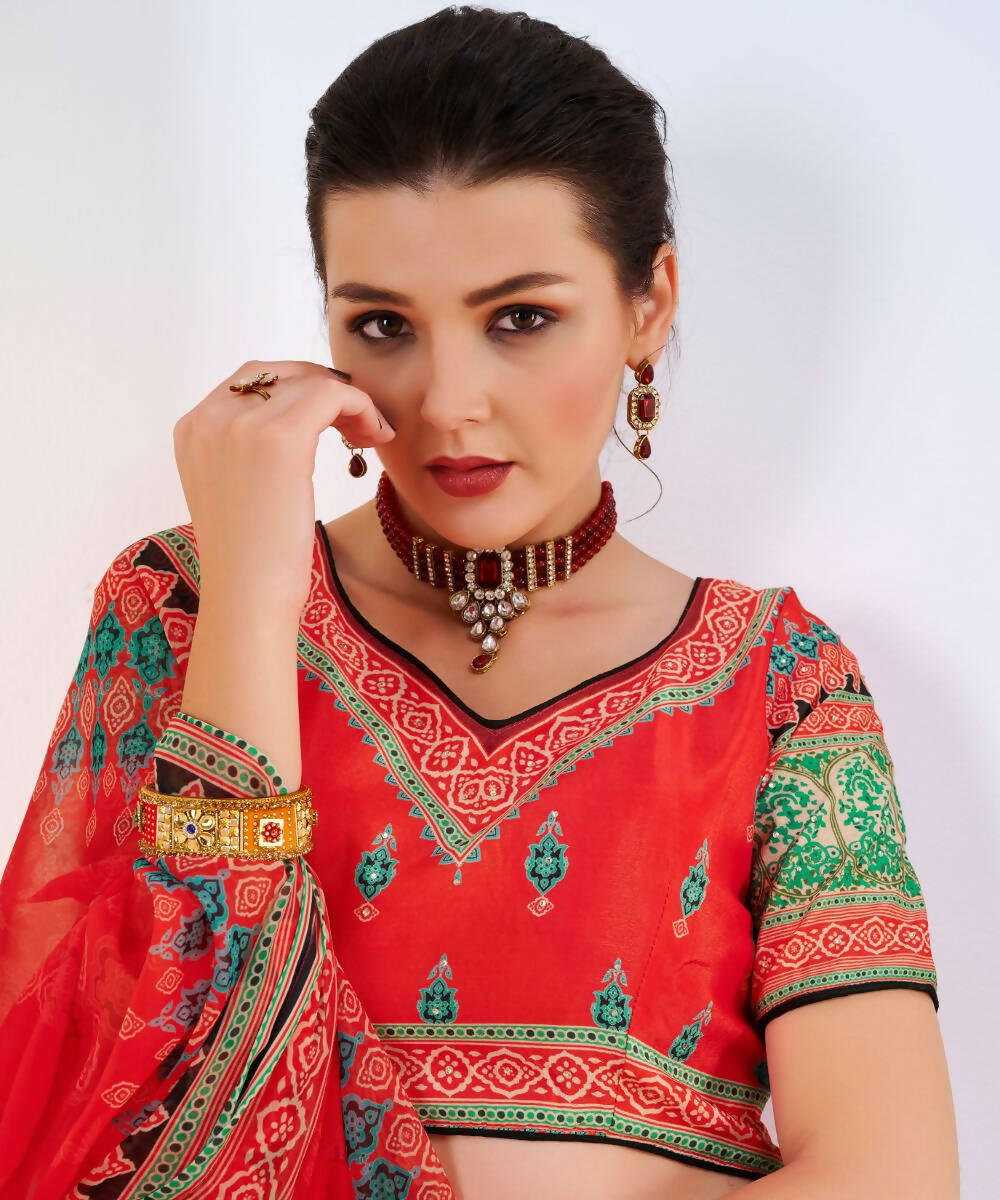 Wedding Designer Red Chinon Lehengha Choli - Anbazaar 