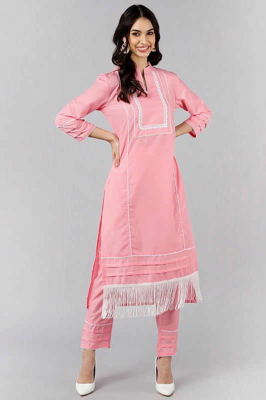 Ahika Pink Poly Silk Solid Straight Kurta Set