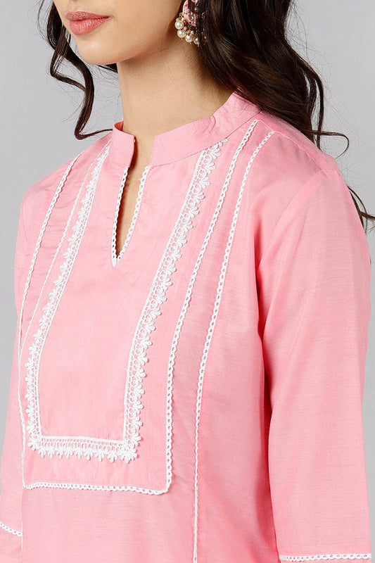 Ahika Pink Poly Silk Solid Straight Kurta Set