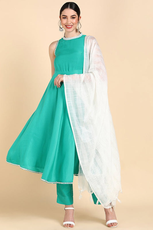 Ahika Green Poly Silk Anarkali Suit Set