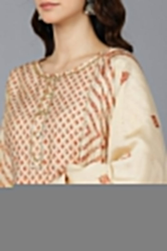 Ahika Cream Poly Silk Straight kurta Pant With Dupatta