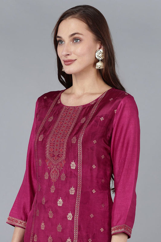 Ahika Red Viscose Rayon Solid Straight Kurta Trousers With Dupatta
