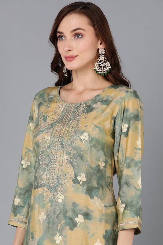 Ahika Yellow Silk Blend Straight Kurta Palazzo With Dupatta
