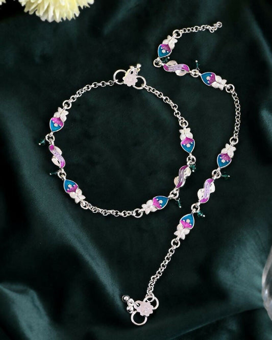 VOJ Set of 2 Stone Studded Mutli Color Designer Anklet 