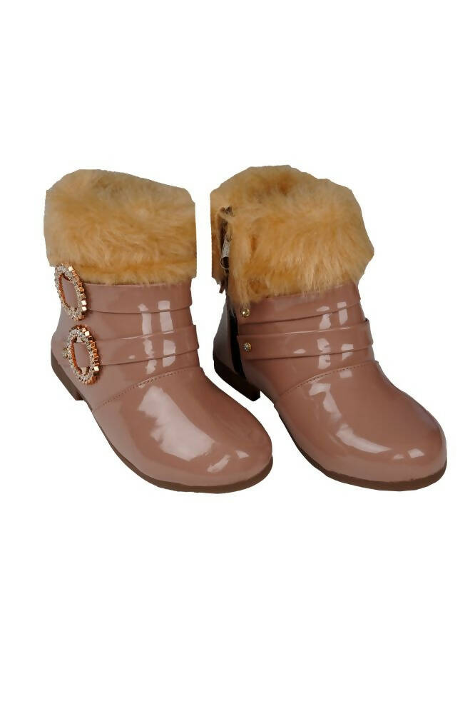 Tiny Bugs Girls Buckle Embellished Ankle Length Boots - Peach  Grab2Buy Tiny Bugs Grab2Buy