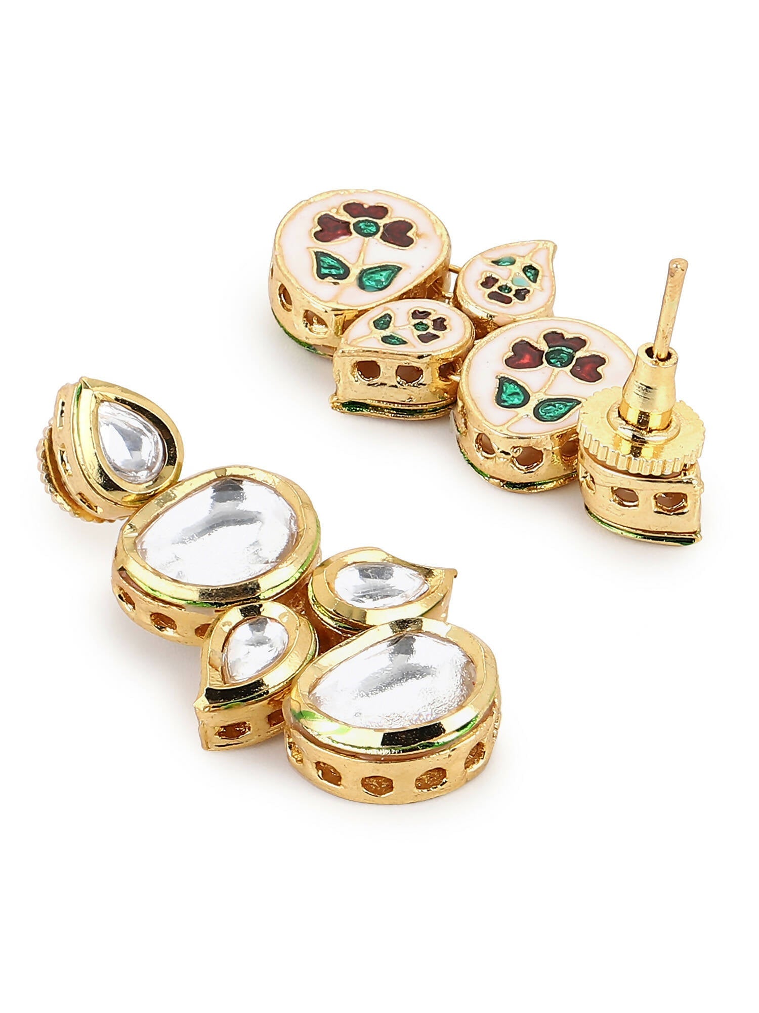 White Gold-Toned Contemporary Gold-Plated Drops Earrings - Ruby Raang - Grab2buy