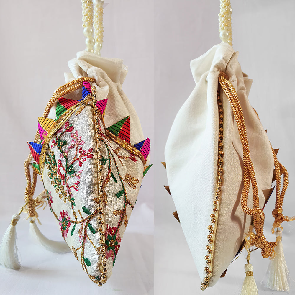 JS Fashion Embroidered Handcrafted Wedding Potli Bag with Beads