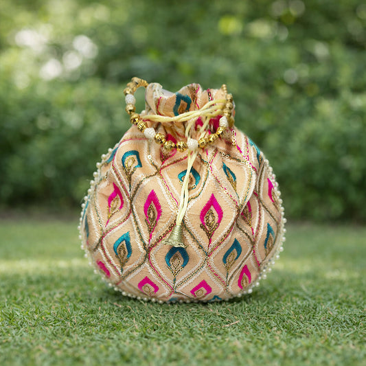 JS Fashion Embroidered Handcrafted Wedding Potli Bag with Beads