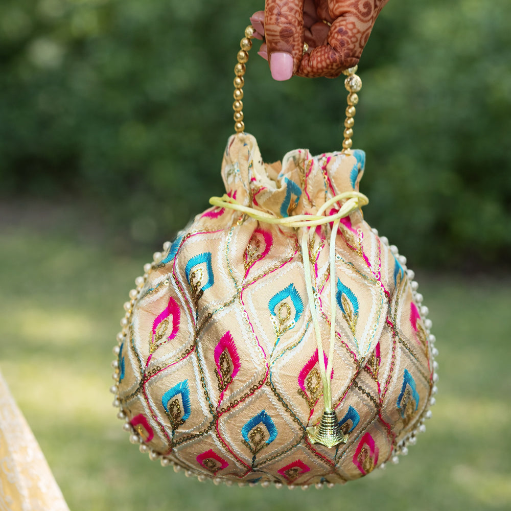 JS Fashion Embroidered Handcrafted Wedding Potli Bag with Beads