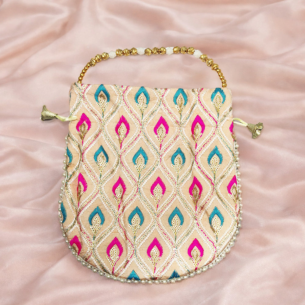 JS Fashion Embroidered Handcrafted Wedding Potli Bag with Beads