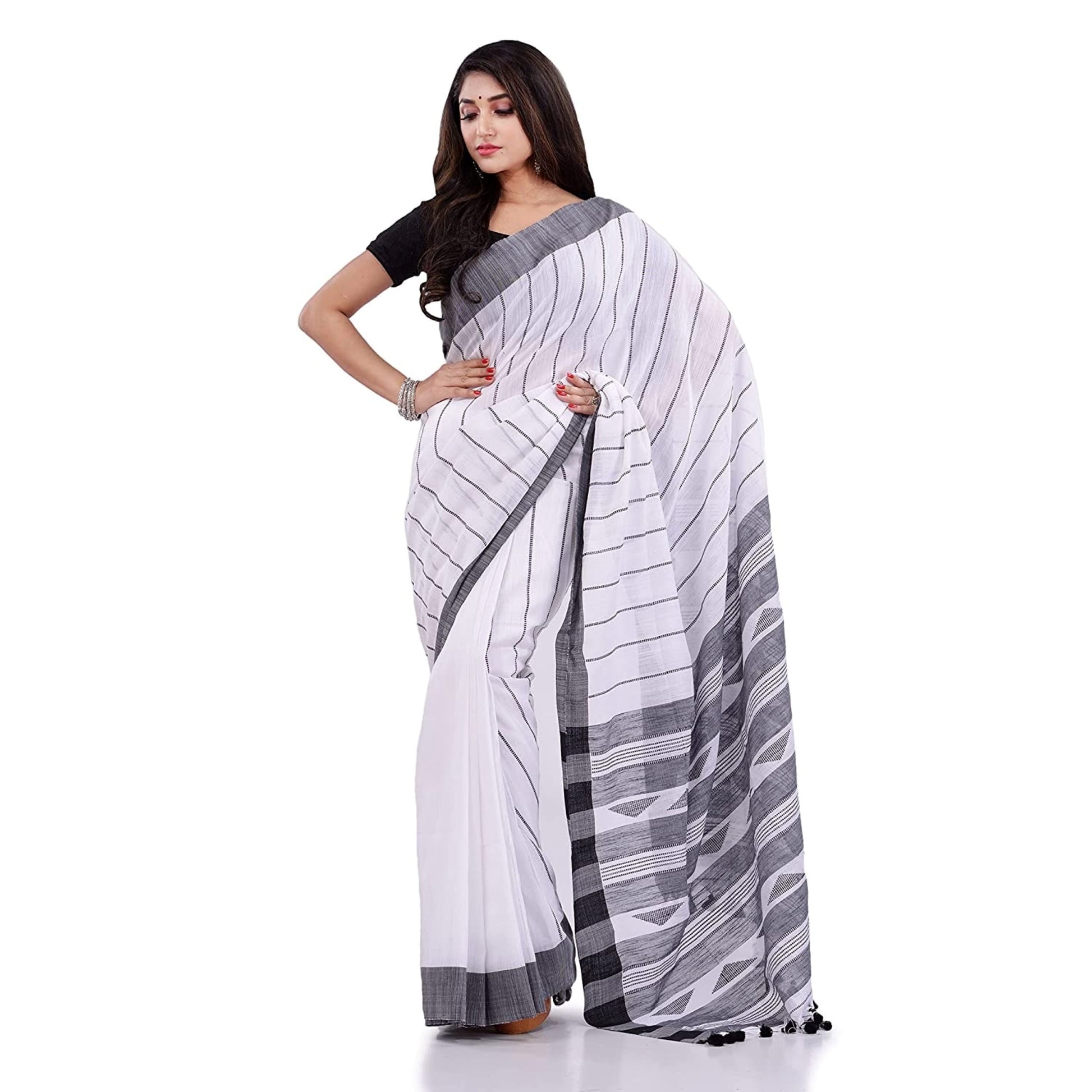 Piyari Fashion Handloom White Cotton Saree