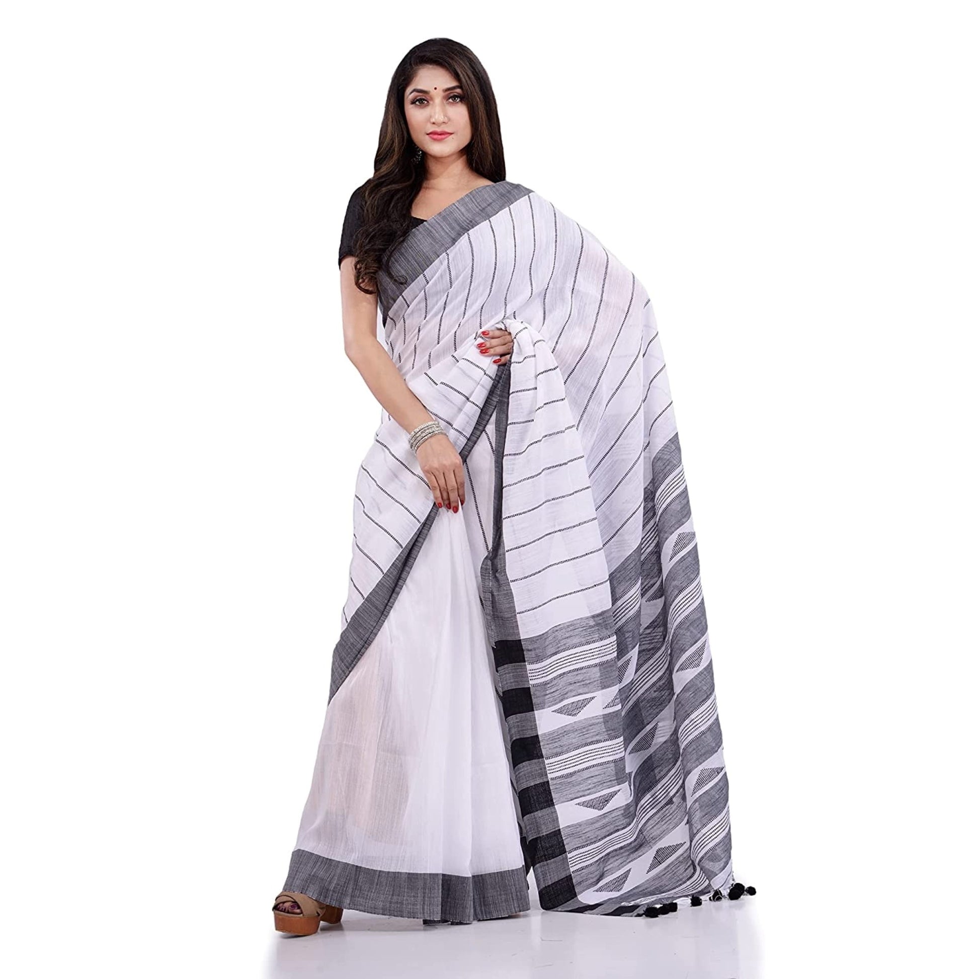 Piyari Fashion Handloom White Cotton Saree