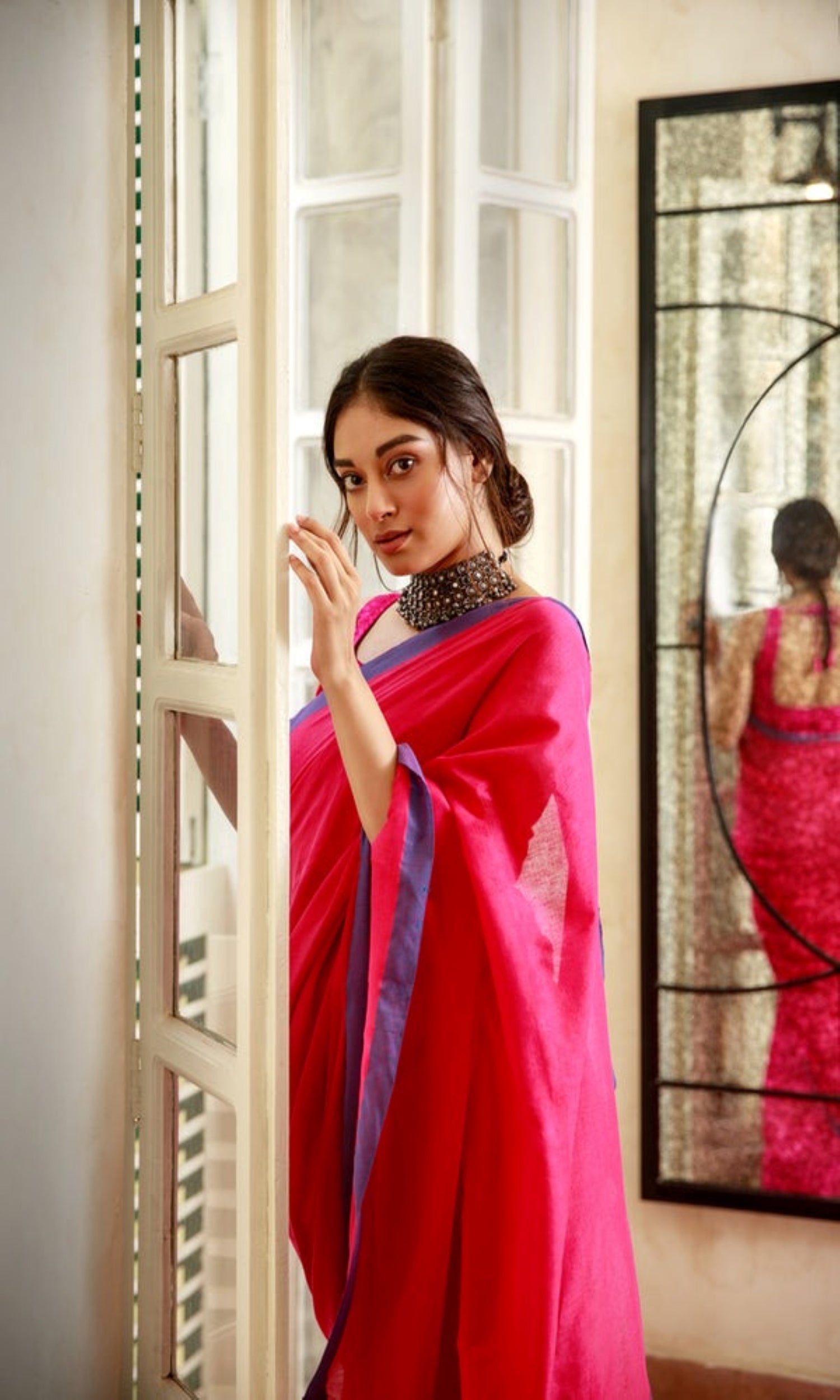 Piyari Fashion Handloom Rani Pink Cotton Saree