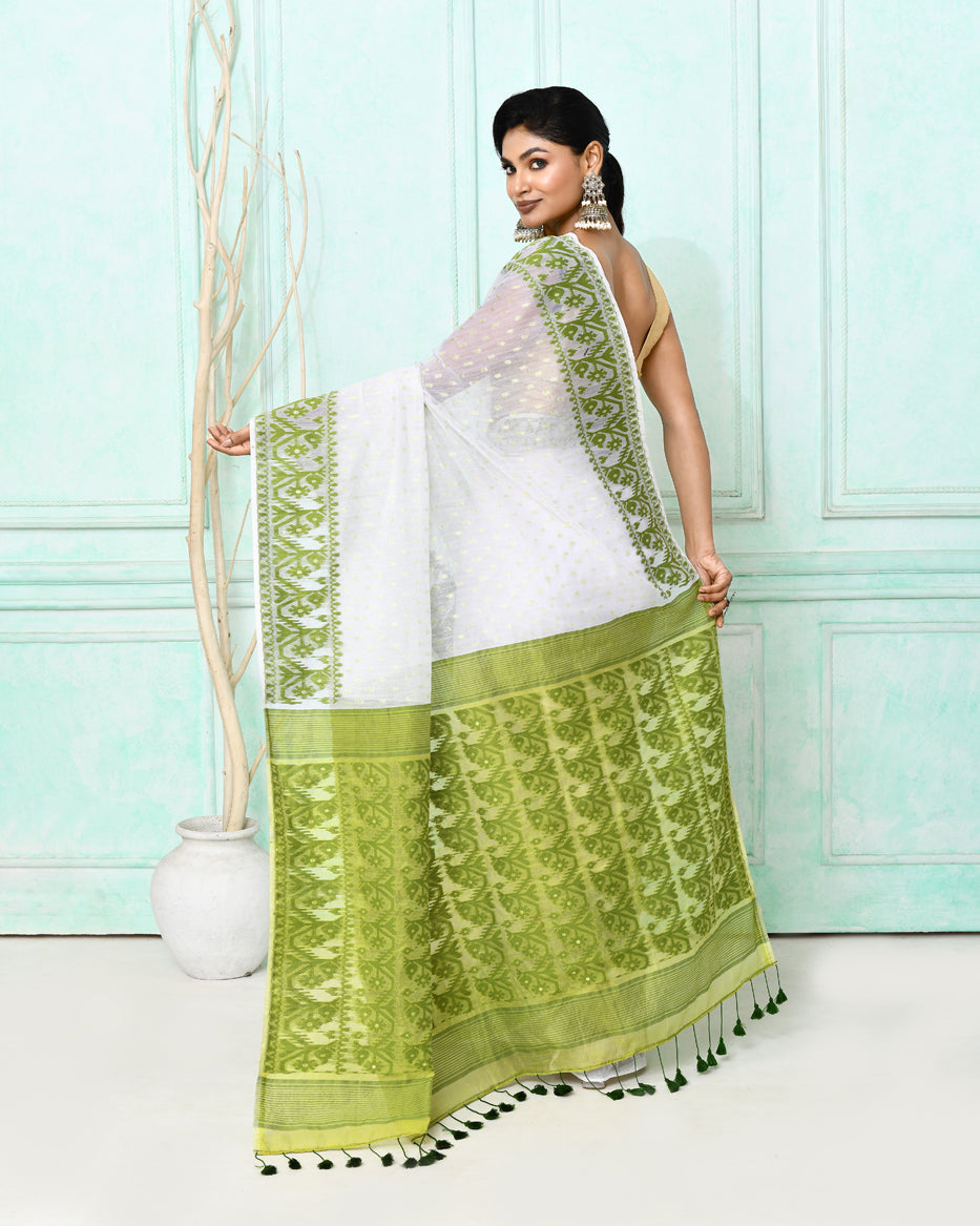 Piyari Fashion Women's White Cotton Silk Jamdani Saree