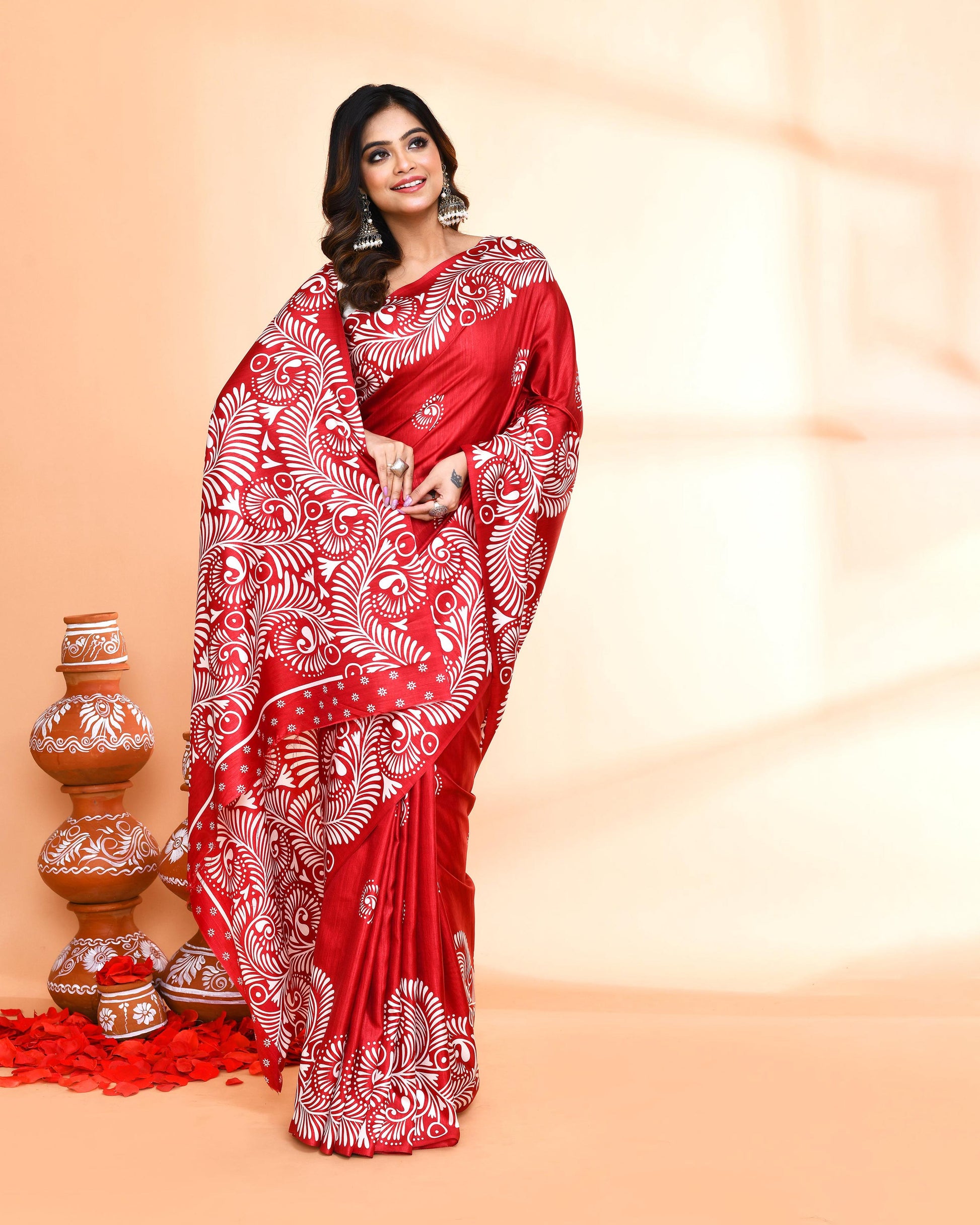 Piyari Fashion PIyari Fashion Maroon Printed Saree With Blouse