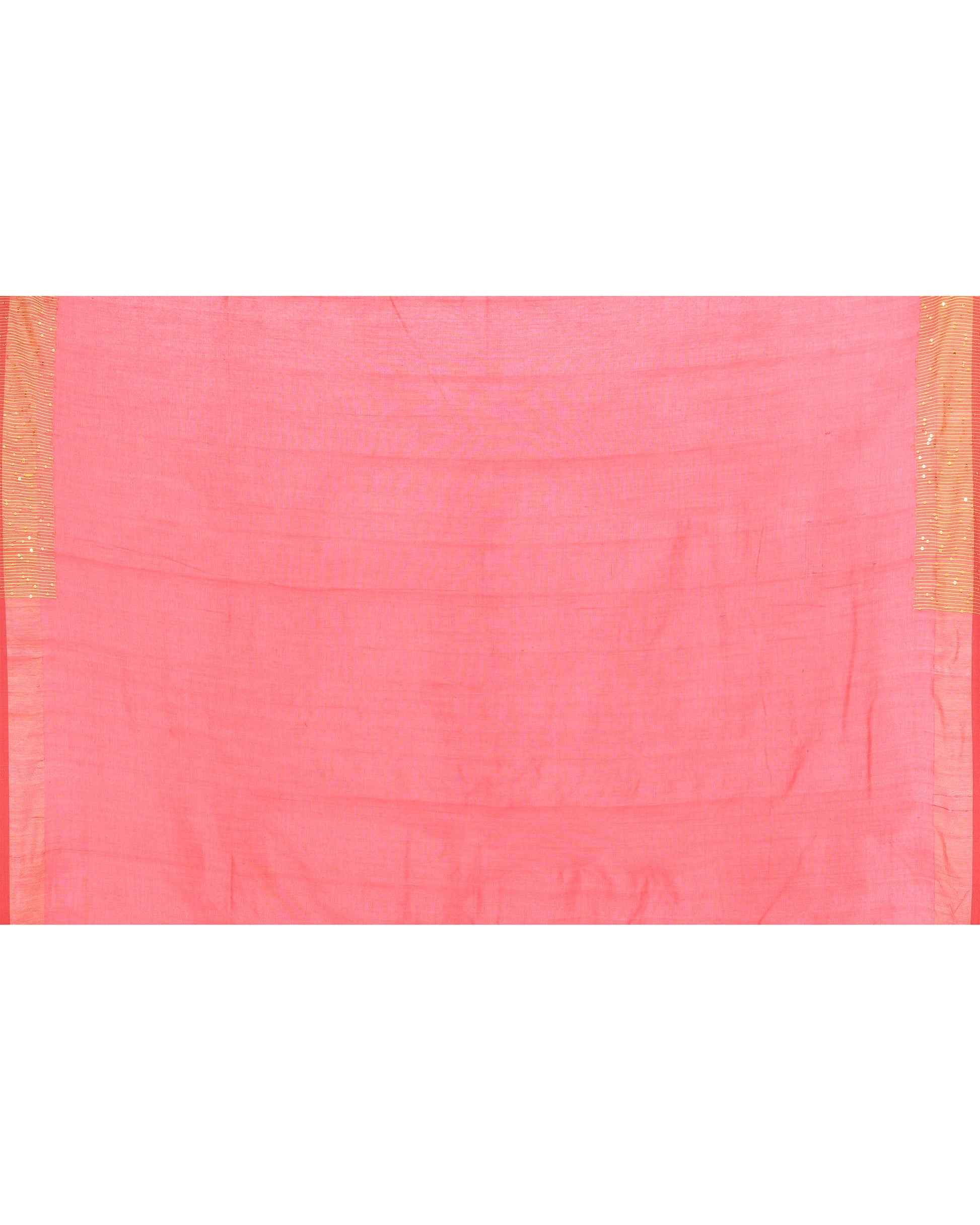Piyari Fashion Women's Tomato Red Embellished Sequined Cotton Saree