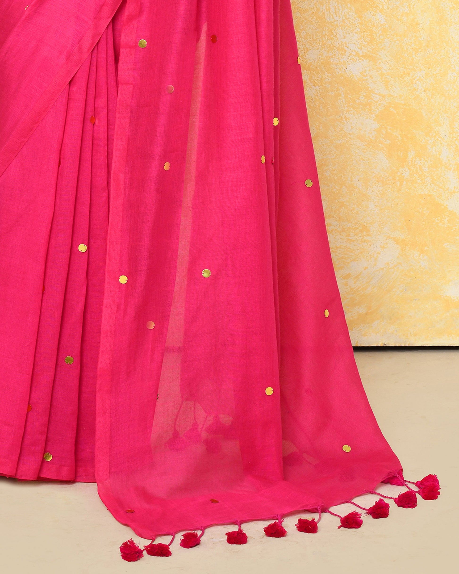 Piyari Fashion Women's Pink Sequin Work Soft Pure Cotton Saree With Blouse Piece