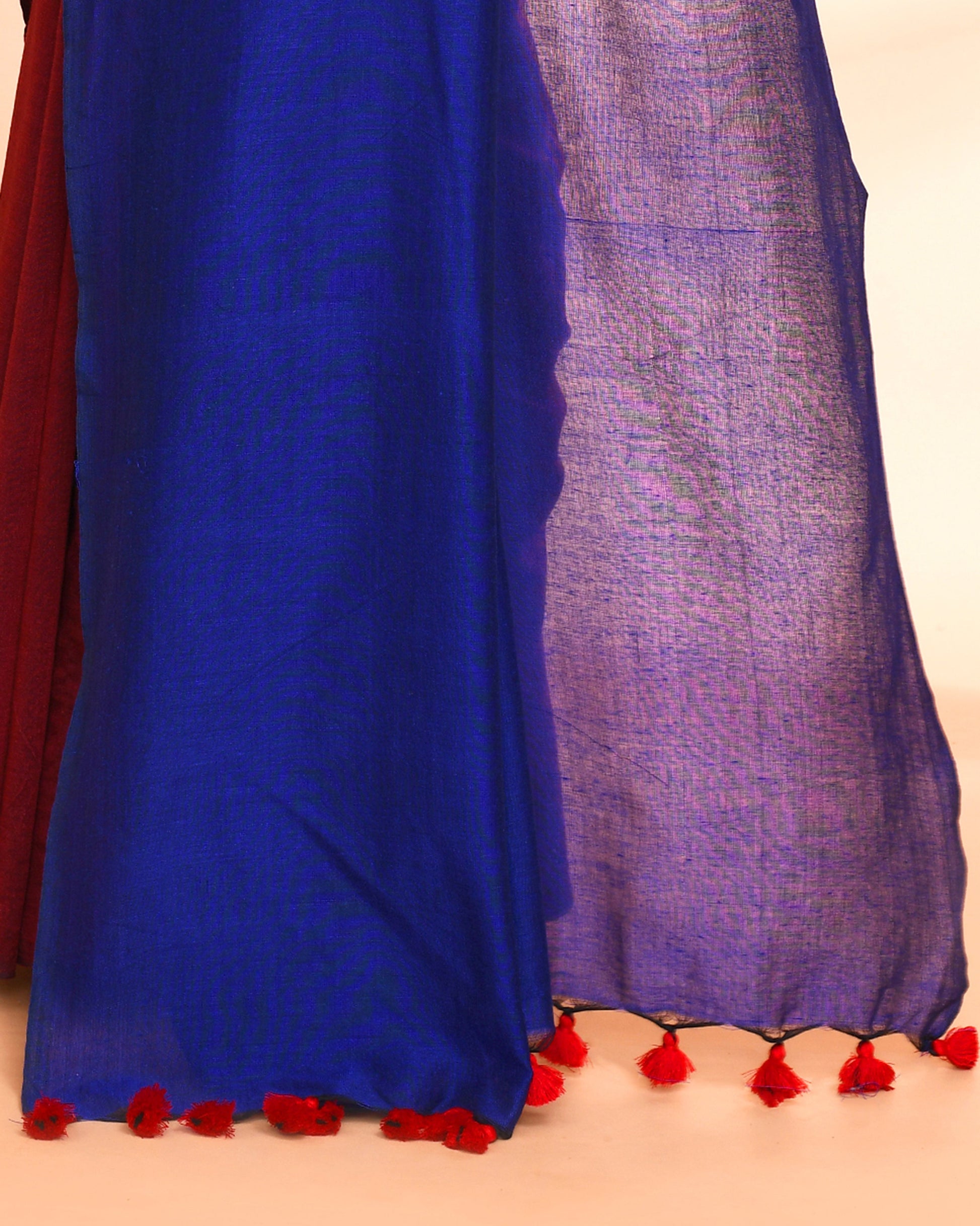 Piyari Fashion Handspun Cotton Maroon Handloom Saree With Blouse