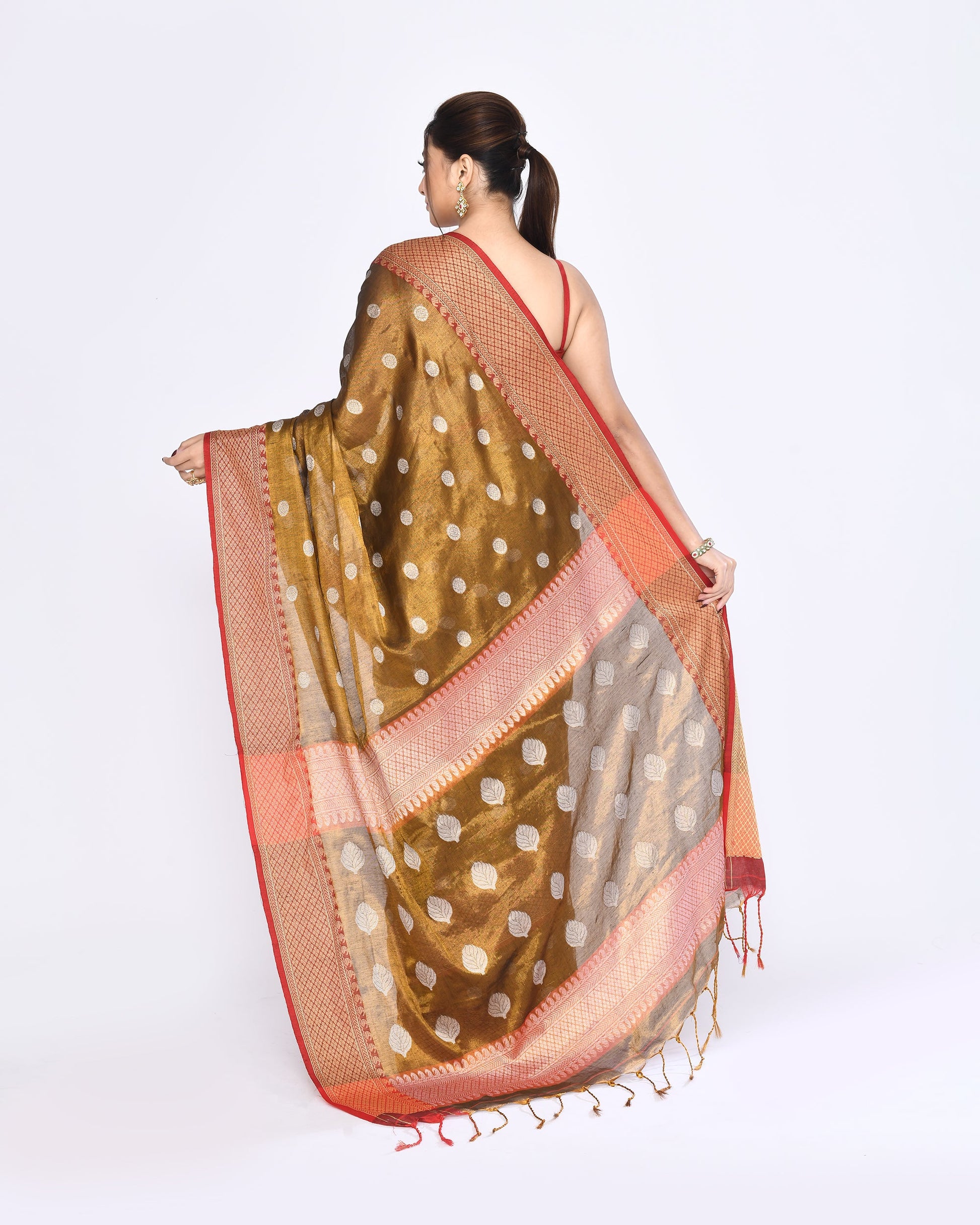 Piyari Fashion Women's Golden Zari Cotton Tissue Jamdani Saree