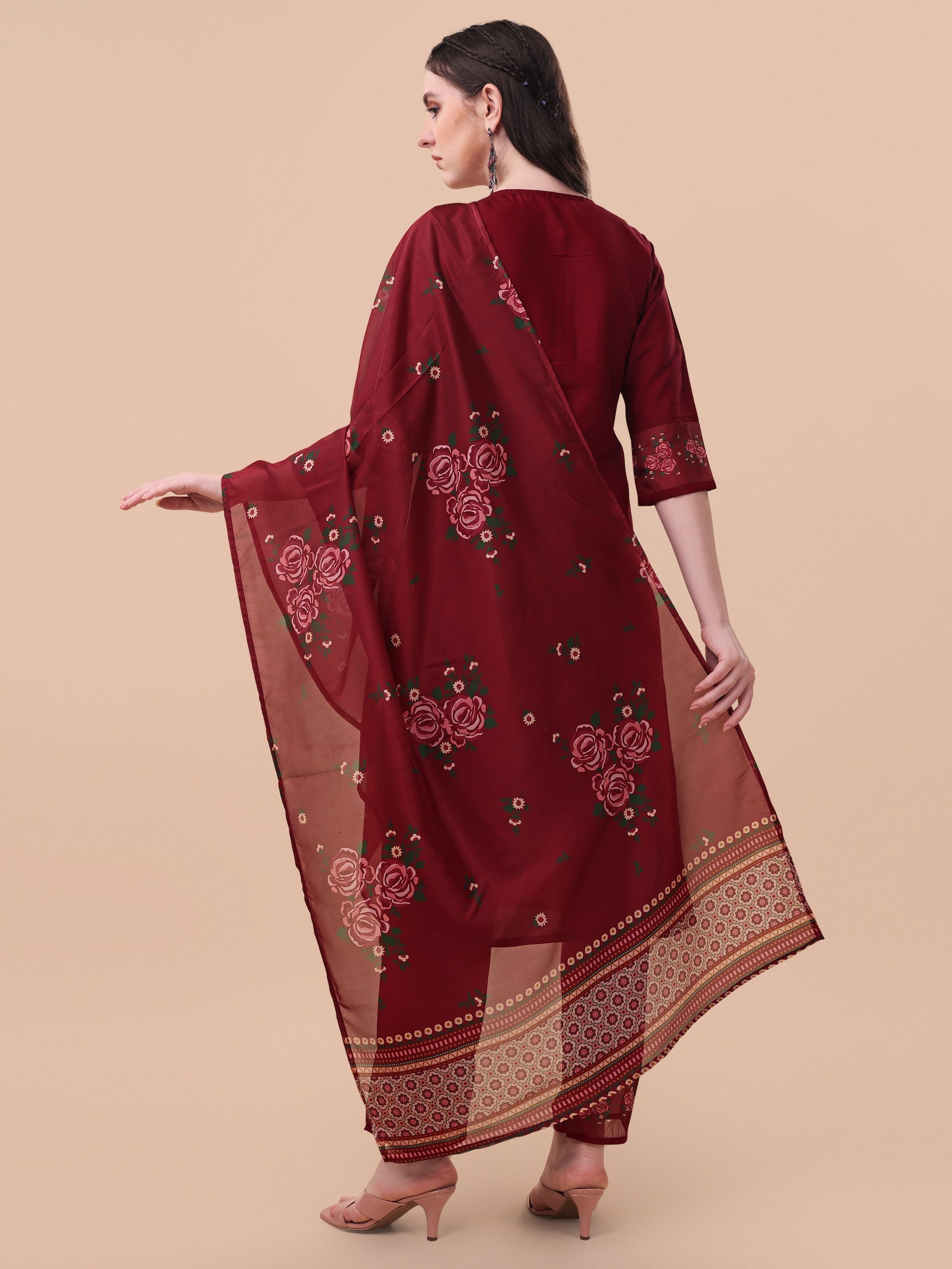Embroidered Kurta With Pant & Dupatta Set, Multicolor - Hiral Fashion