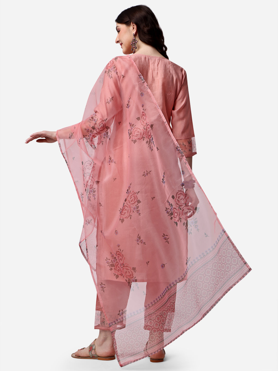 Embroidered Kurta With Pant & Dupatta Set, Multicolor - Hiral Fashion
