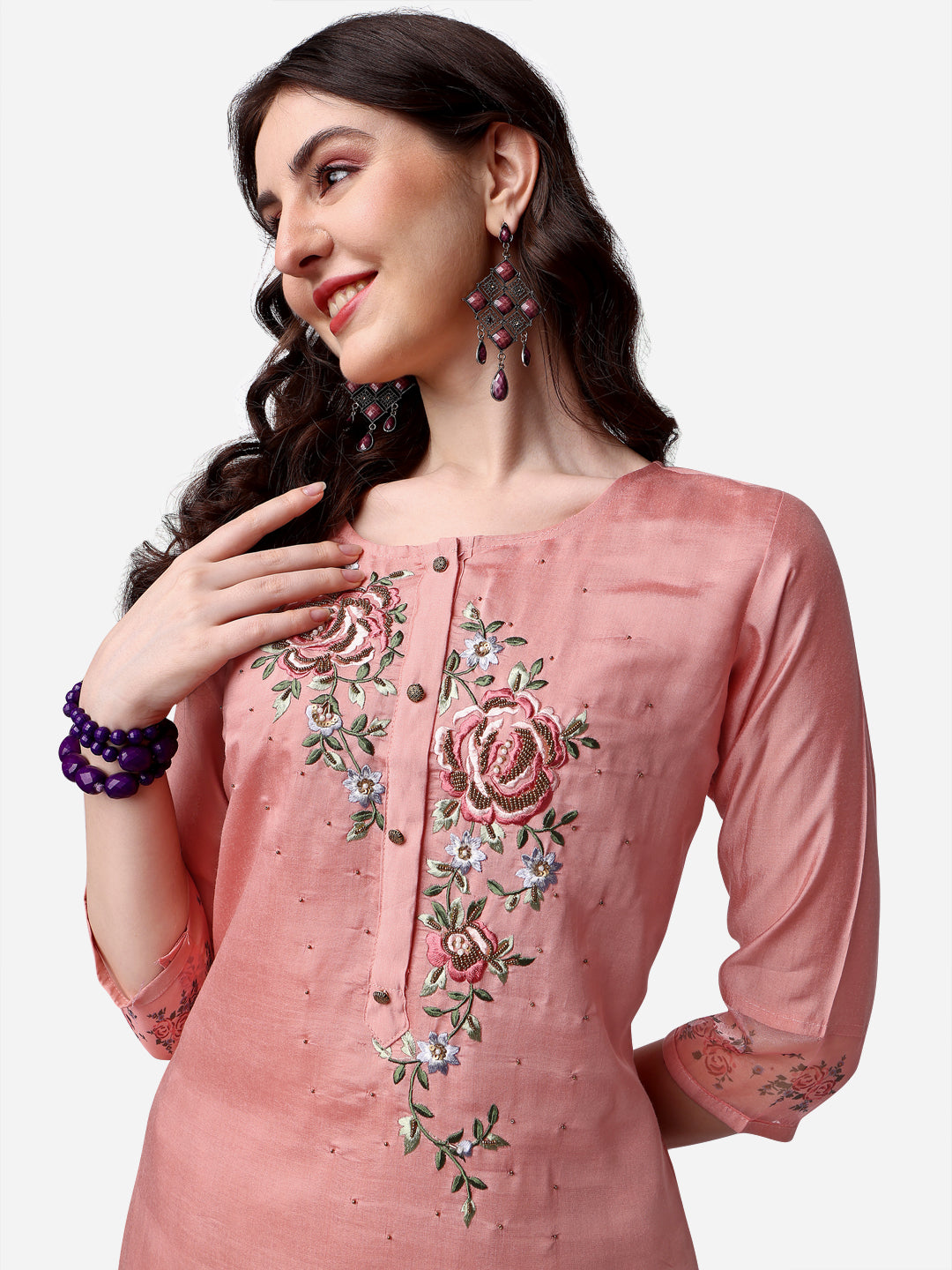 Embroidered Kurta With Pant & Dupatta Set, Multicolor - Hiral Fashion
