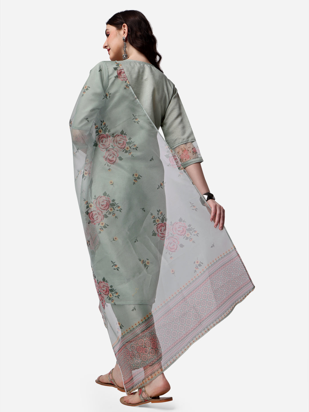 Embroidered Kurta With Pant & Dupatta Set, Multicolor - Hiral Fashion