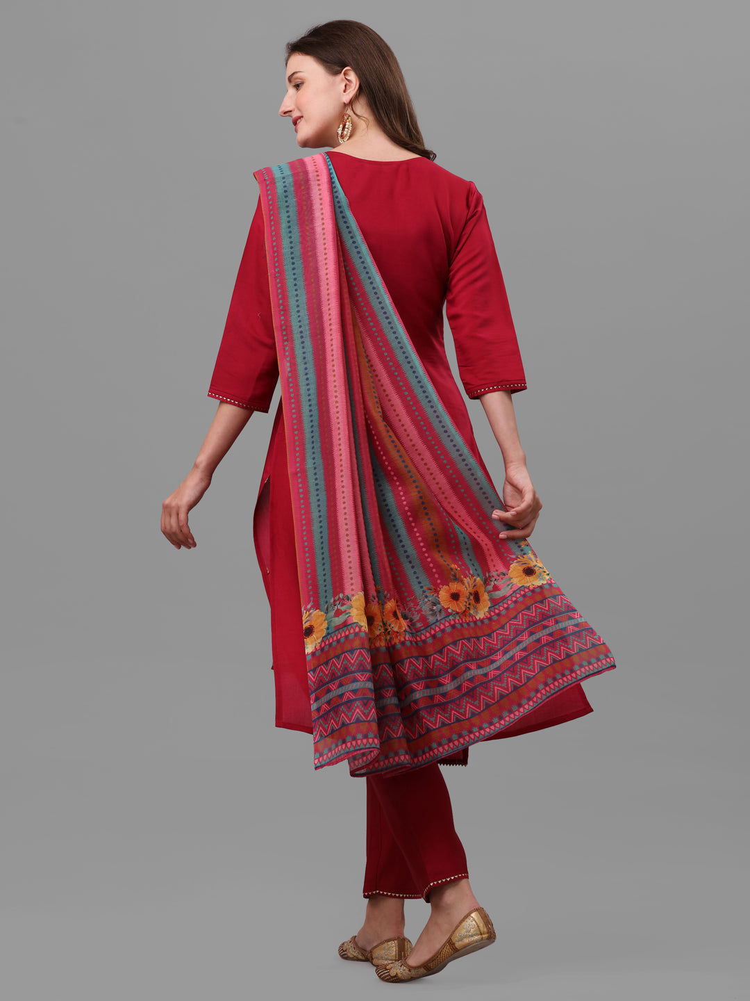 Fuchisia Embroidered Kurta Pant & Dupatta Set, Multicolor - Hiral Fashion