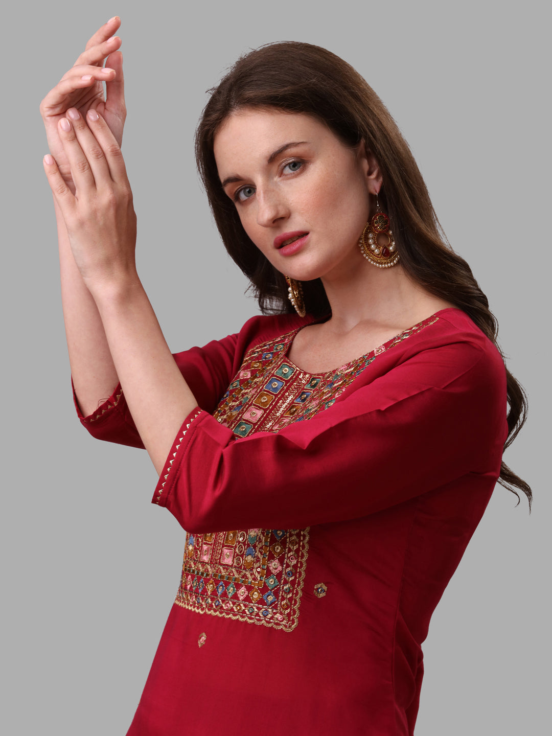 Fuchisia Embroidered Kurta Pant & Dupatta Set, Multicolor - Hiral Fashion