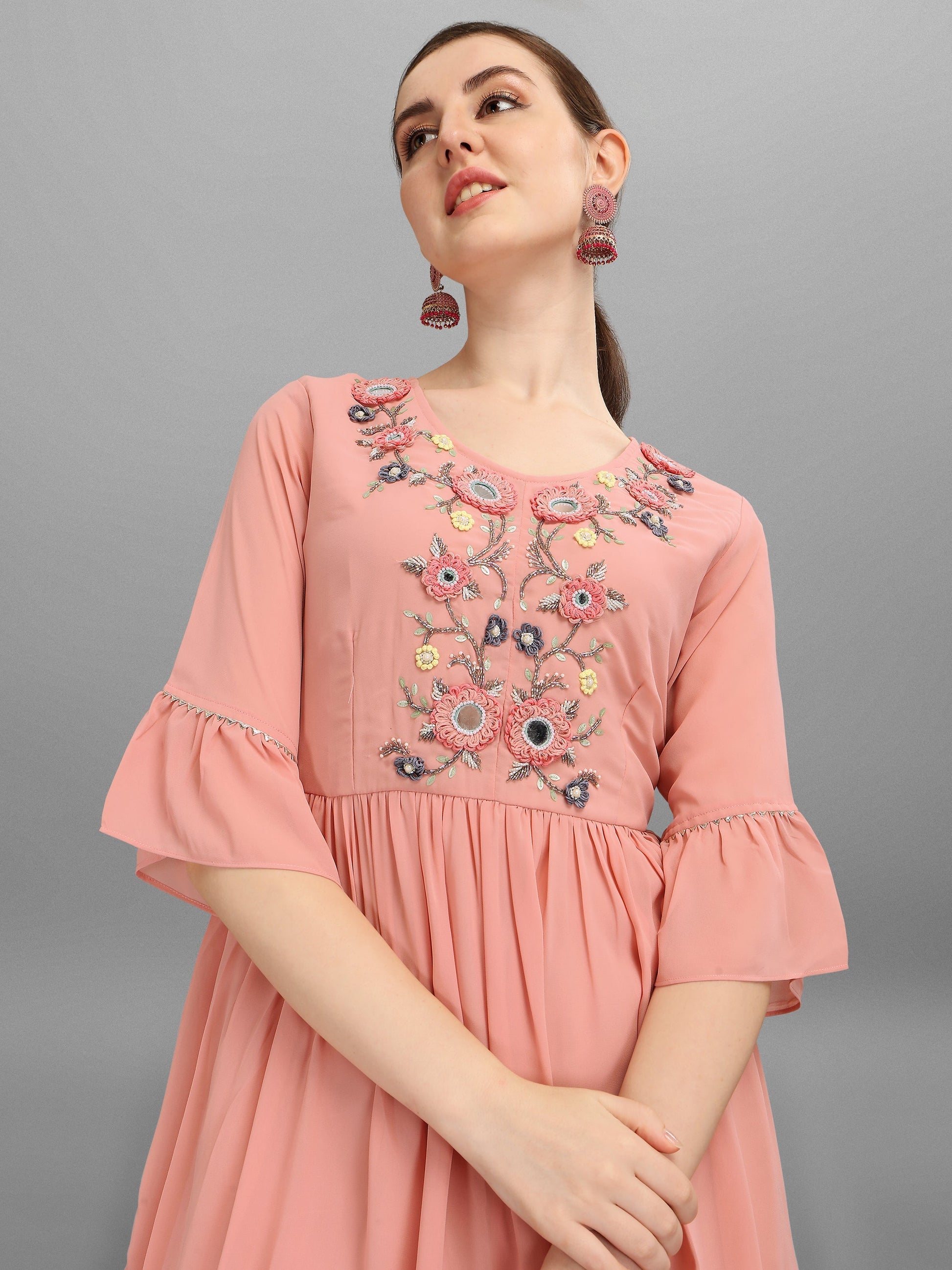 Georgette Embellished Kurta With Sharara & Dupatta Set, Multicolor - Hiral Fashion